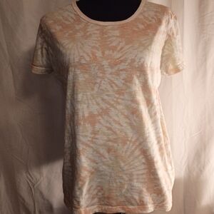 Casual Tie-Dye Short Sleeve Tee - Cream and Orange